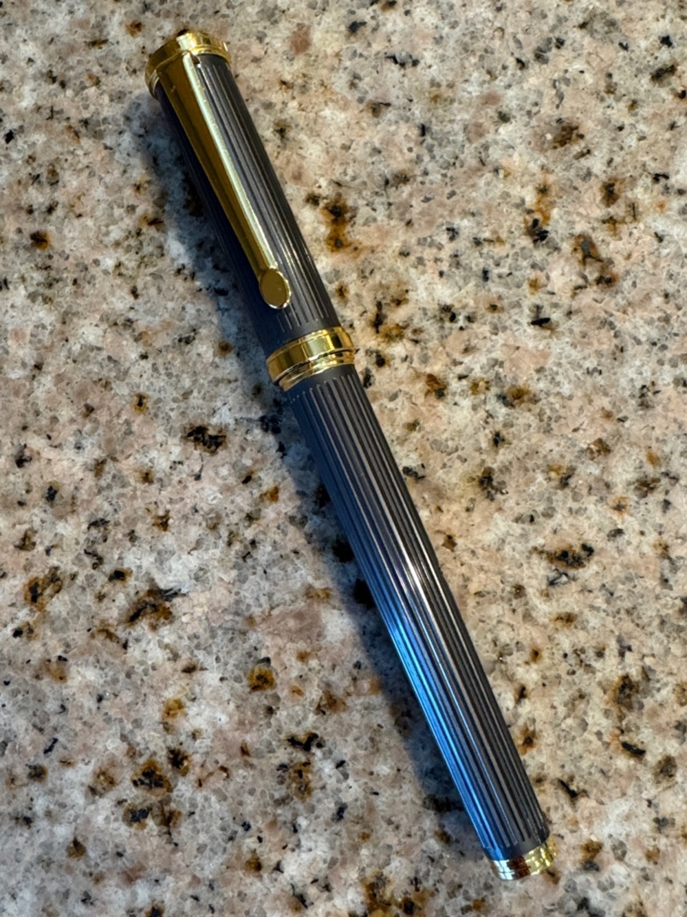 Vintage Sharper Image Gunmetal Gray Vertical Striped Gold Tone Rollerball Pen